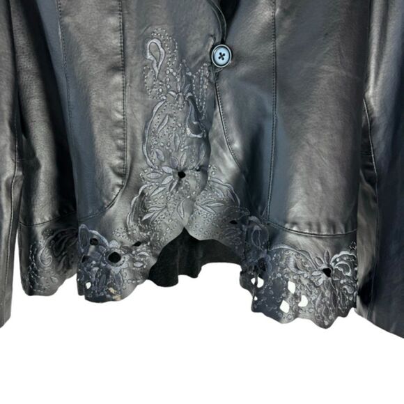 Spiegel Together! Vintage Black Leather Lattice Trim Jacket Sz 16 - Picture 3 of 7